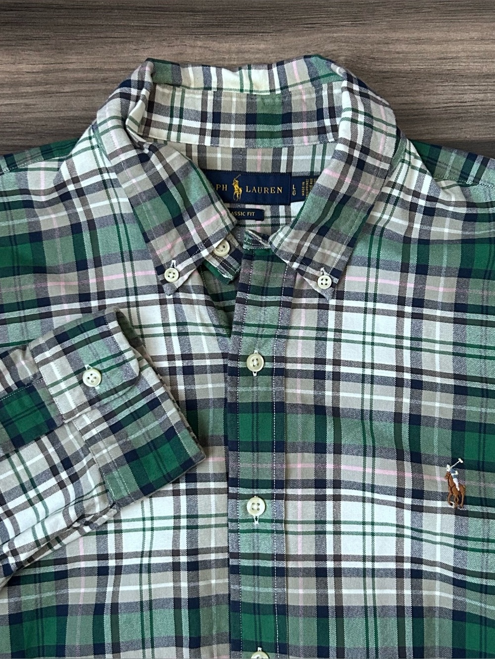 Polo Ralph Lauren Classic Fit Shirt Mens L Green Plaid Button Down Long Sleeve